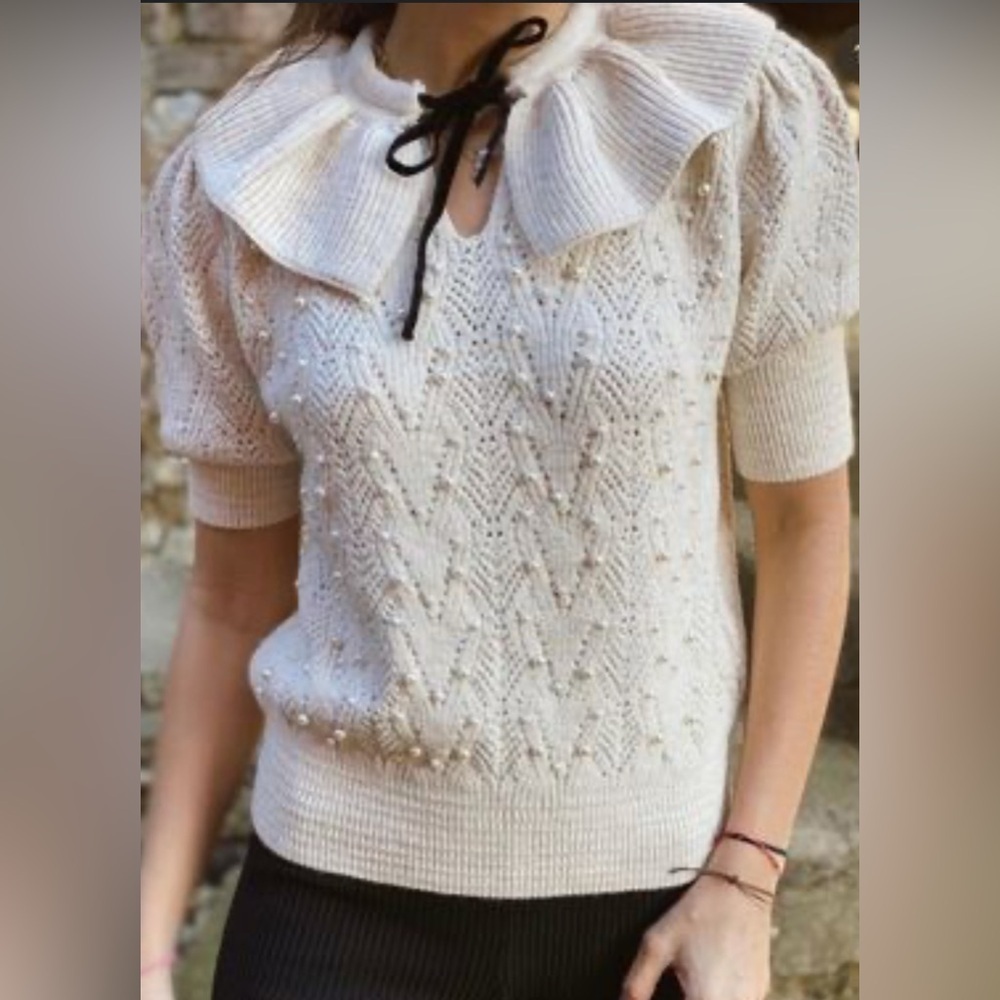 Zara Cream Cowl Neck Sweater with Chevron Knit